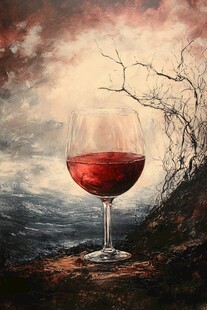 葡萄酒杯与枯树