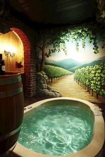 葡萄园主题的私人温泉浴缸