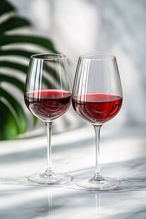 红酒杯与绿叶的对比