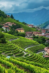 梯田葡萄园 山间小镇
