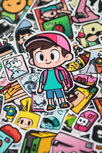 多彩卡通贴纸世界