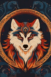 彩色狼头图案