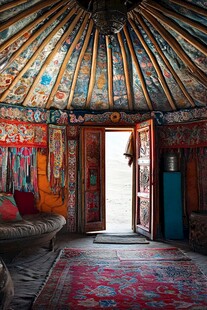 色彩斑斓的蒙古包内部