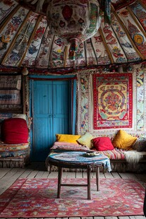 色彩斑斓的蒙古包内部