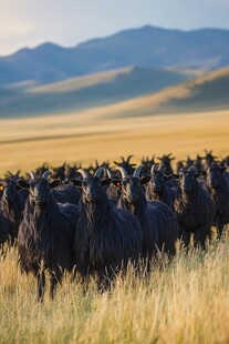 黑山羊群在草原上