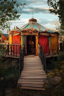 森林中的彩色帐篷