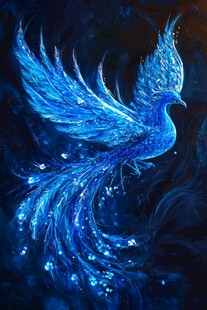神秘蓝凤凰在黑暗中升起