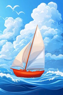 蓝色海洋中的帆船之旅