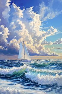 波涛汹涌的海洋与帆船
