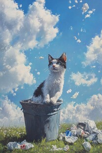 猫在垃圾桶里