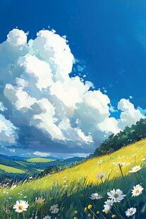 蓝天白云下的金色田野