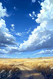 广阔天空下的麦田小径