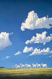 广阔天空下的白马群