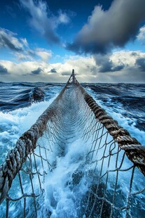 波涛中的拖网渔船