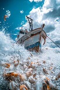 波涛中的渔船