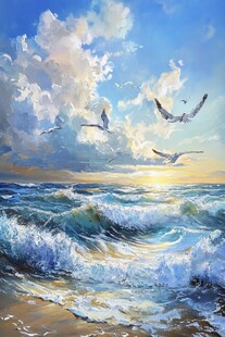 海鸥飞翔 波涛汹涌