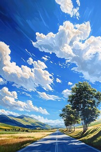 蓝天白云下的乡村公路