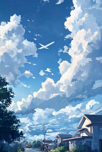 蓝天白云下的宁静住宅区