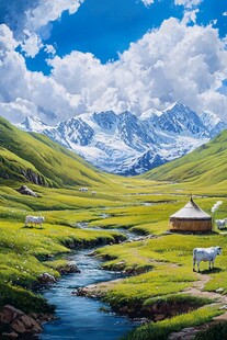 山谷中的蒙古包