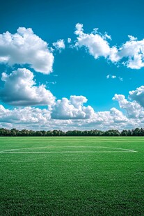 蓝天下的绿色足球场