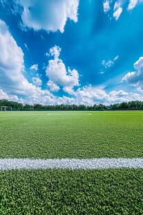 蓝天下的绿色足球场