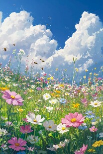 生机勃勃的花海之上