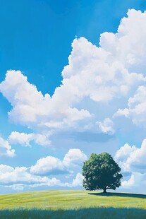 蓝天白云下的绿色田野