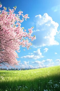 樱花盛开的田野