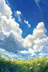 蓝天白云下的草地