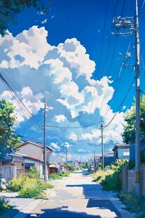 蓝天白云下的宁静街区