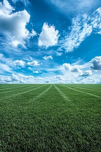 蓝天白云下的绿色田野