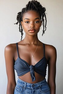 年轻女性 自然卷发 时尚穿搭