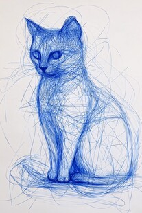 蓝色线条猫的抽象画