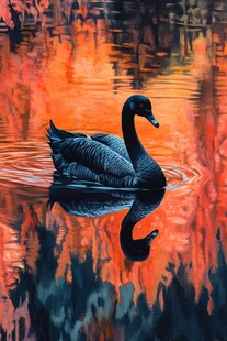 秋日湖光黑天鹅