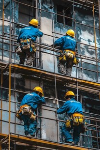 建筑工人脚手架作业