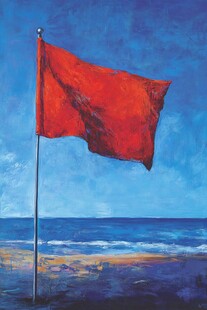 海滩上的红色警示旗