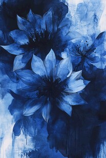 蓝色花卉抽象画