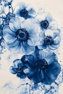 蓝色花卉艺术作品