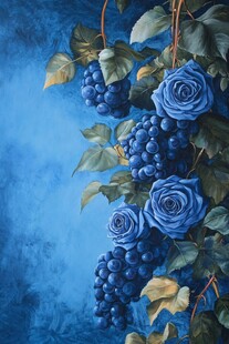 蓝色花卉与葡萄藤的静谧之美