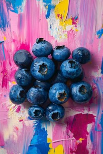 蓝莓与油画背景的艺术组合