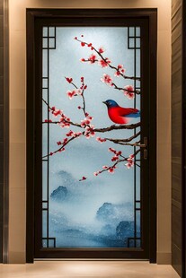 春鸟图案玻璃门