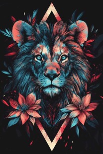 狮子与花卉的几何艺术