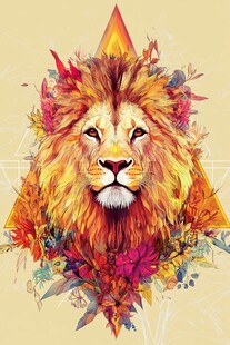 艺术化狮子头与花卉的融合