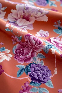 橙色背景大花印花布