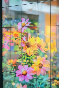 彩色花卉瓷砖画