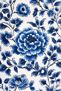 青花瓷风格的复古花卉图案