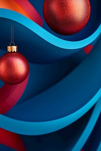红色圣诞球与抽象蓝色形状