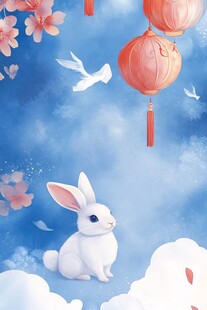 春日白兔与红灯笼