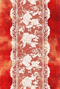 红色背景上的白色蕾丝花边