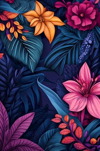 色彩斑斓的热带花卉与叶子